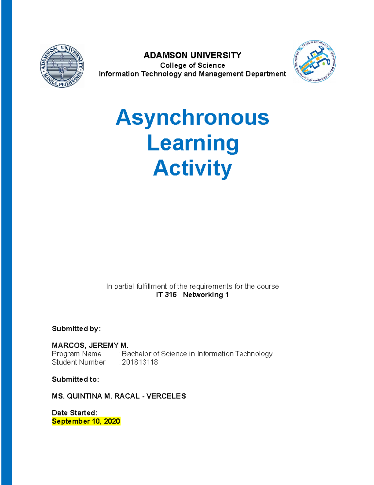 IT 316 Asynchronous Learning Activity Template - ADAMSON UNIVERSITY ...