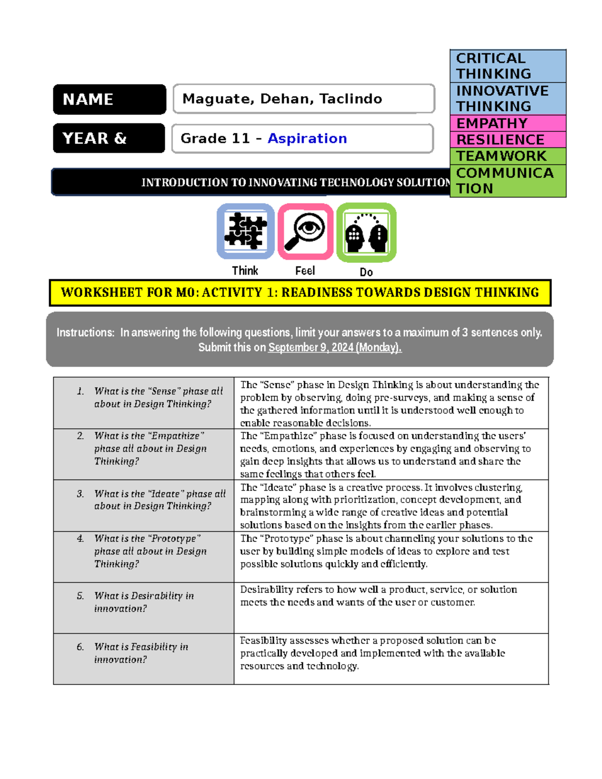 IITS Core Activity 1 Worksheet - 1. What is the “Sense” phase all about ...