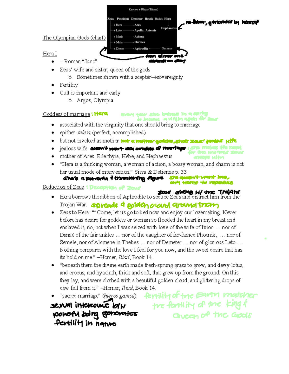 Greek Mythology Notes Lecture 9B - The Olympian Gods (chart) Hera I ...