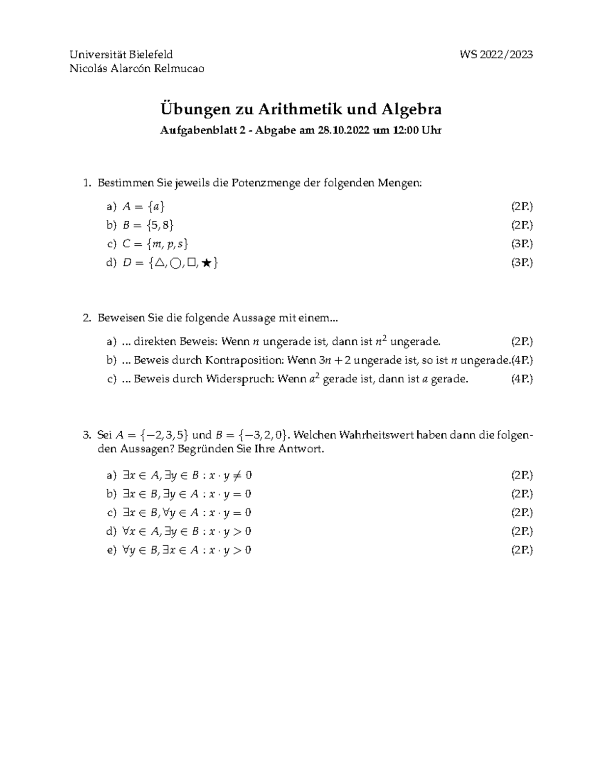 2. Aufgabenblatt - Aufgaben - Zur Vorlesung - Universität Bielefeld WS ...