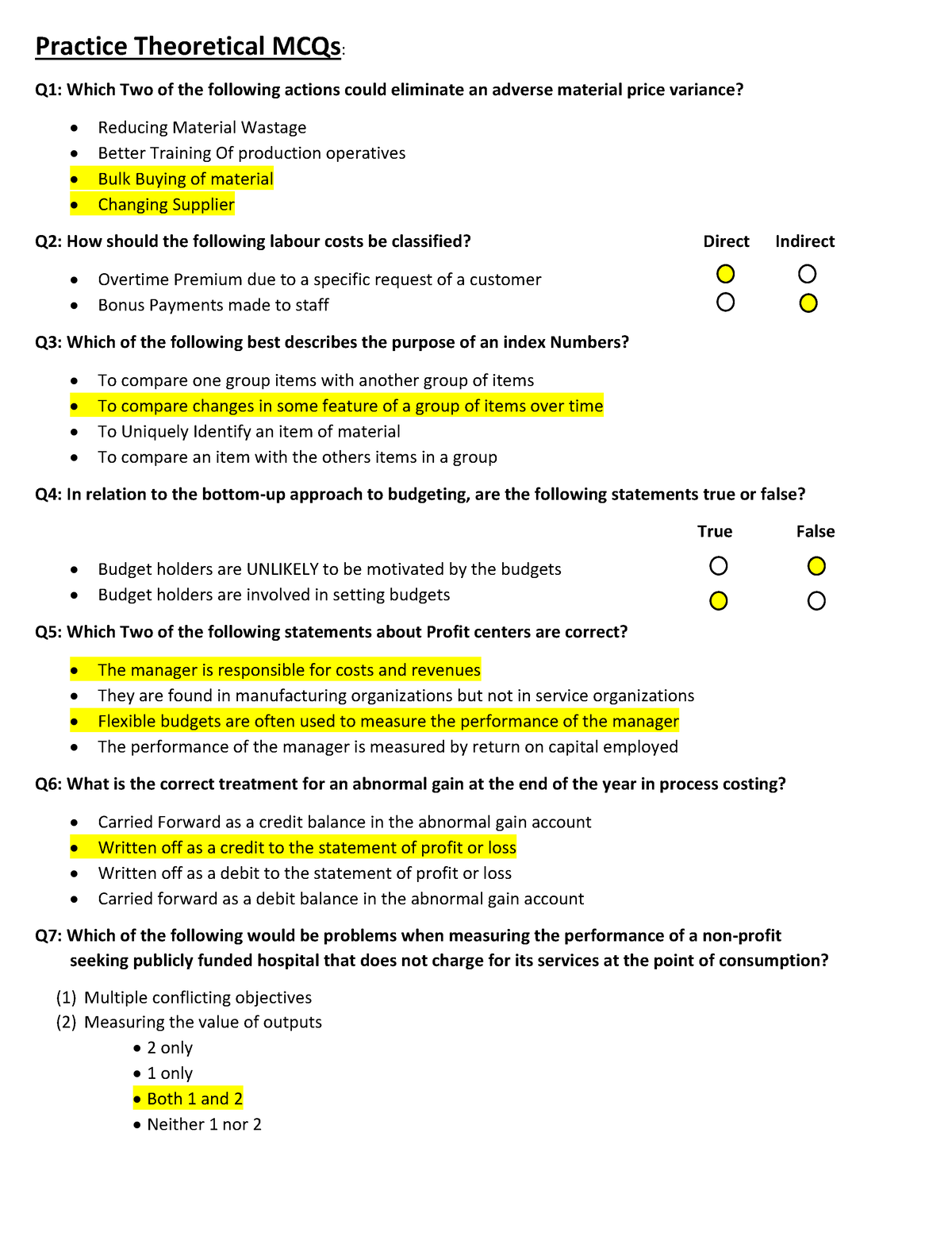 FMA Practice Theoretical MCQs with answer key updated Practice