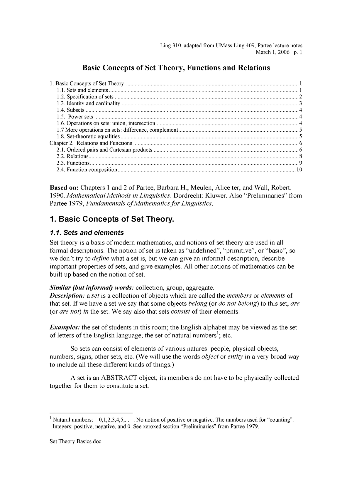 Set Theory Basics - Discrete Math - March 1, 2006 P. 1 Basic Concepts ...