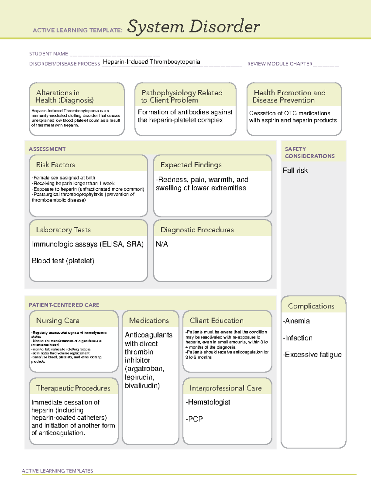 Heparin Induced Thrombocytopenia - ACTIVE LEARNING TEMPLATES System ...