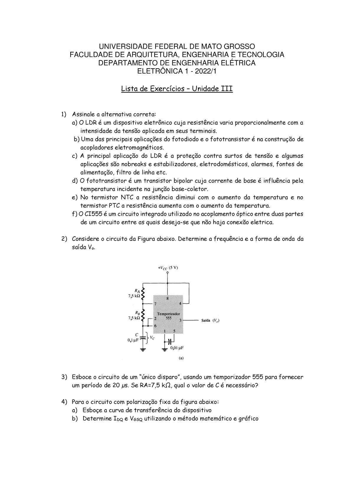 Lista Exercicios Unidade III - UNIVERSIDADE FEDERAL DE MATO GROSSO ...