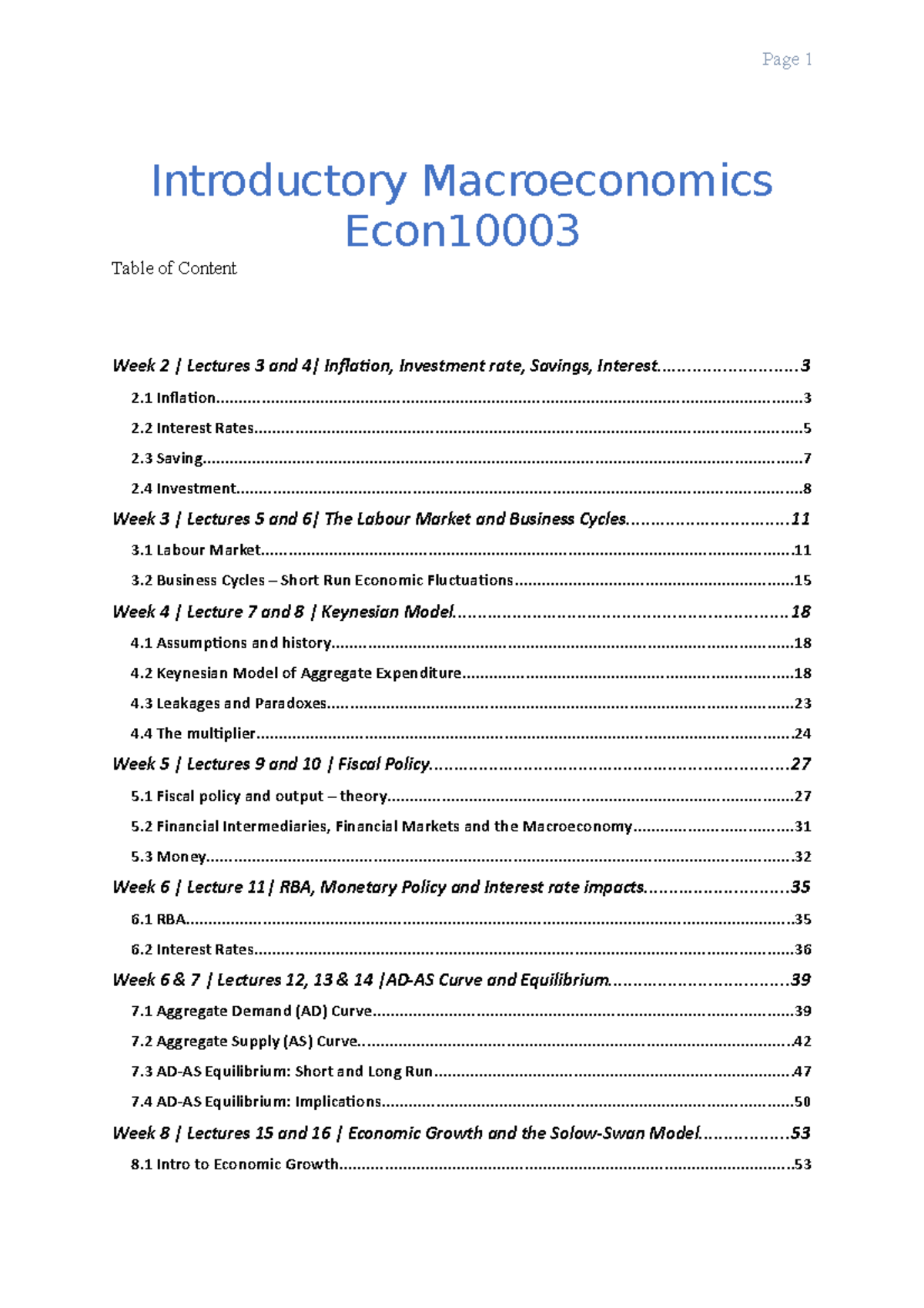 Introductory Macroeconomics Notes Final - Introductory Macroeconomics ...