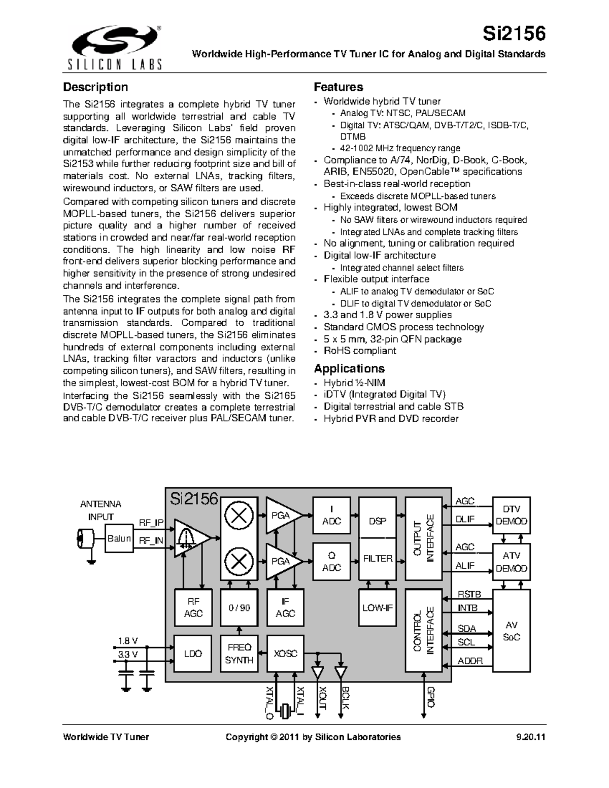 Tuner Sl2156 x.x.x.x.x.x.x.x.x Worldwide TV Tuner Copyright © 2011