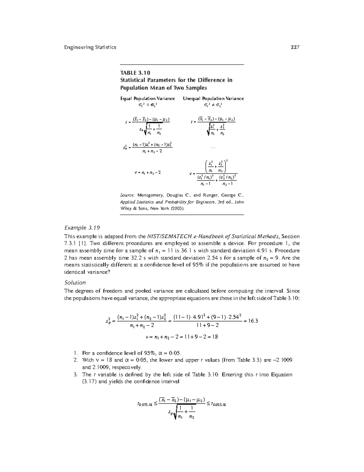 Albright's Chemical Engineering - Engineering Statistics 227 Example 3 ...