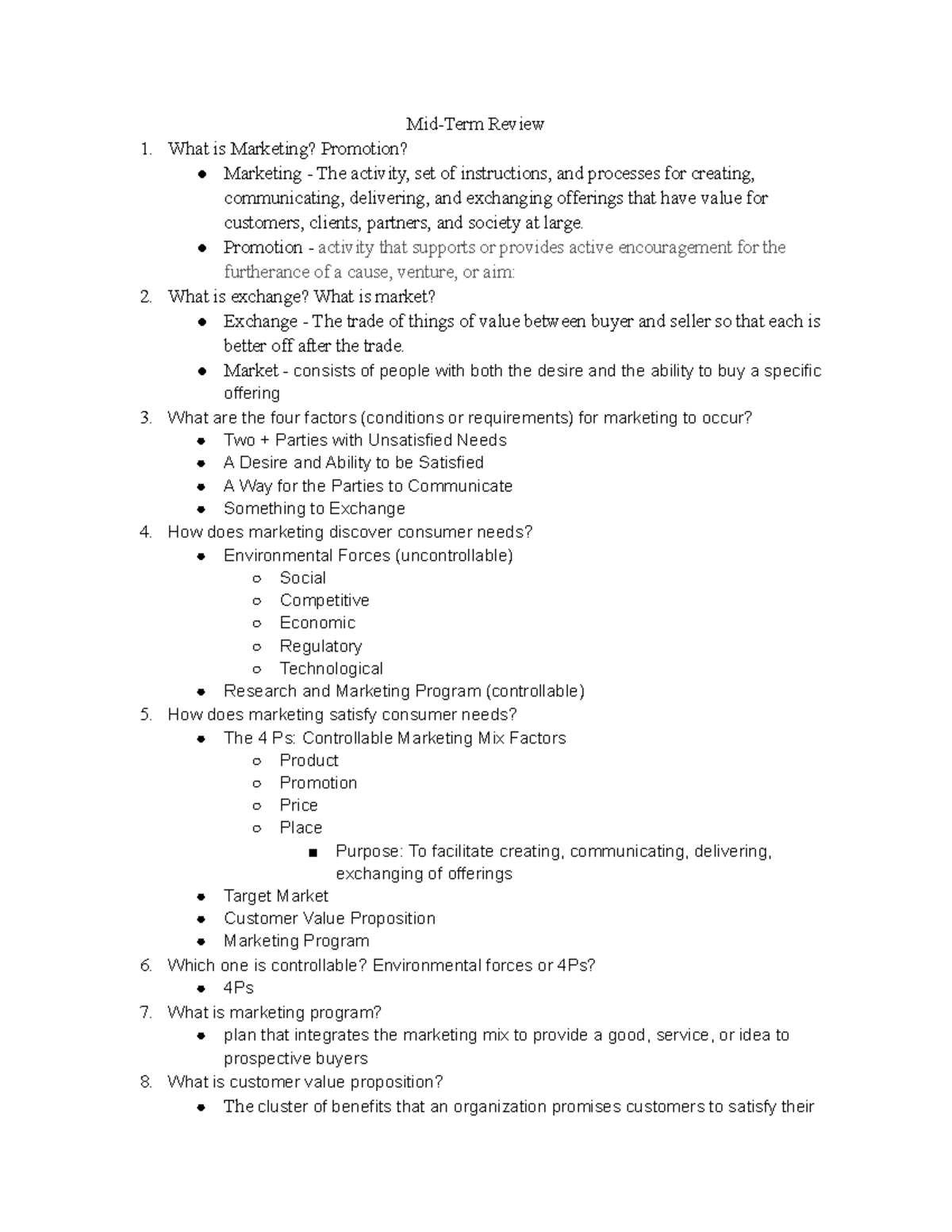 Mid-Term Review - What is Marketing? Promotion? Marketing - The ...