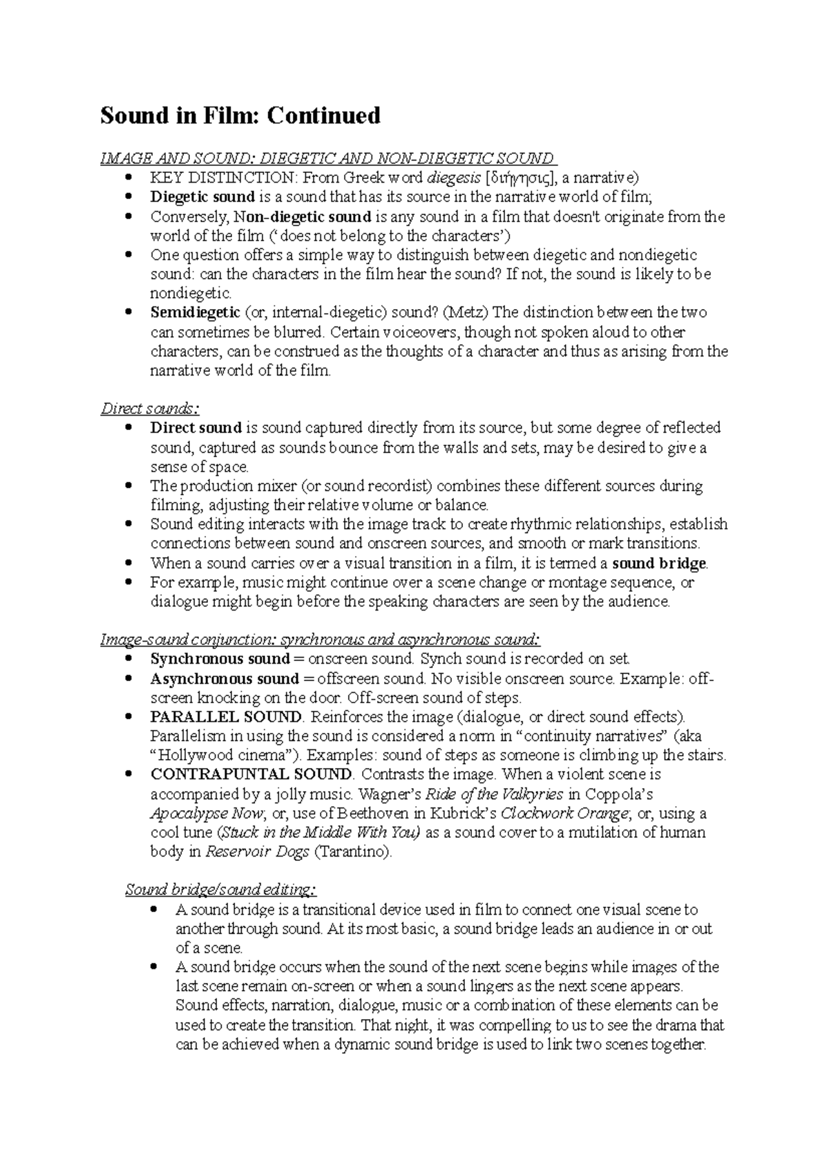 Sound in Film Continued Sound in Film Continued IMAGE AND SOUND