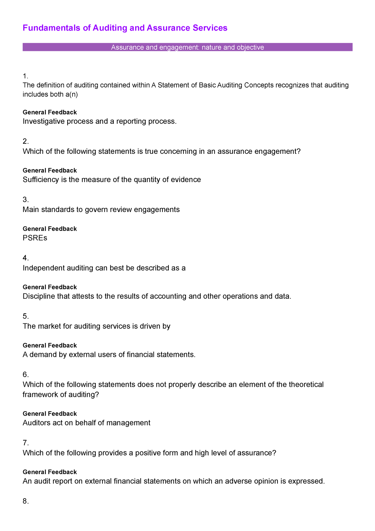 AUD Theory Answer KEYS JOEN - Fundamentals of Auditing and Assurance ...