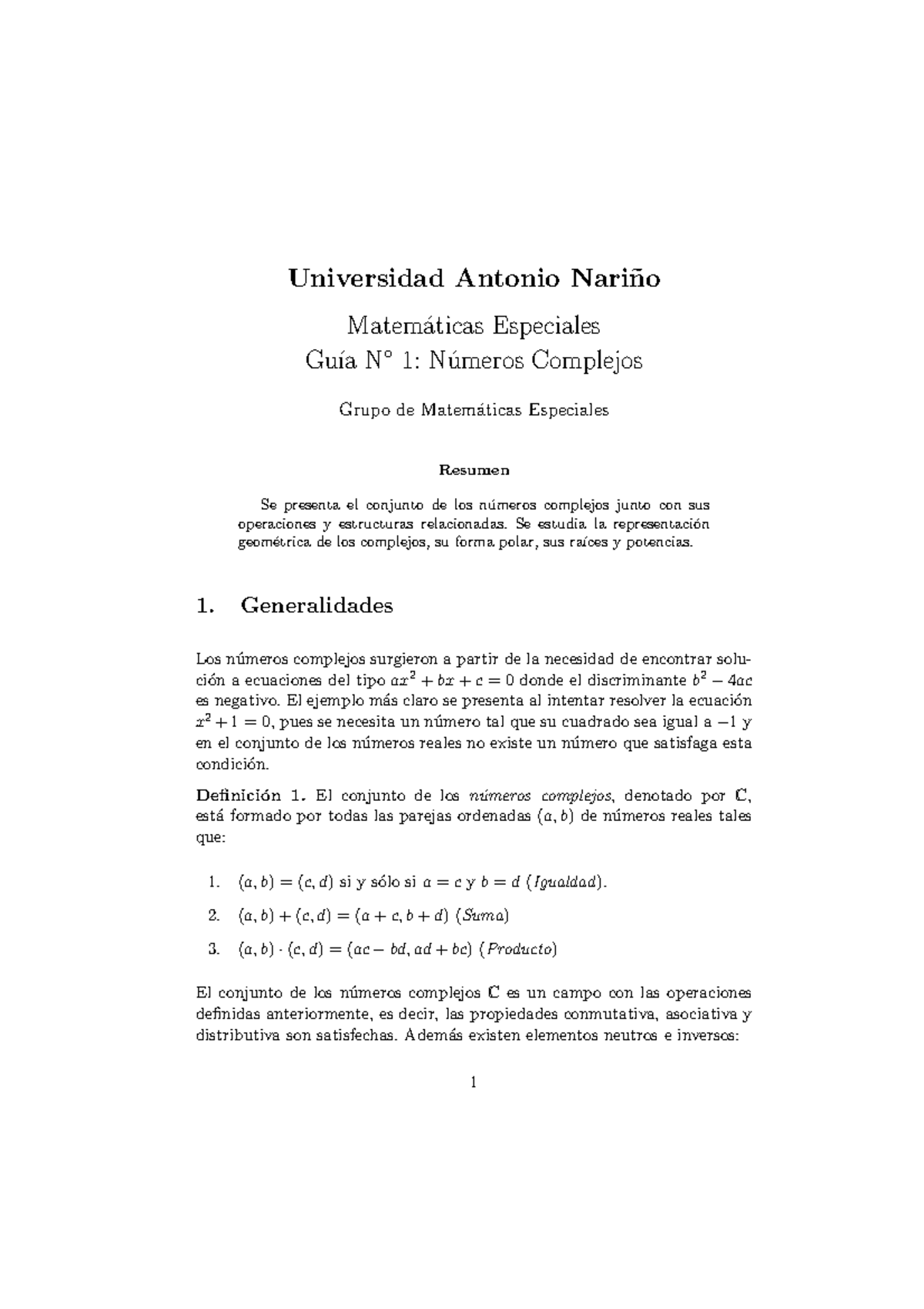 Teoria 1. Números Complejos Matemáticas Especiales Para Ingenieros ...