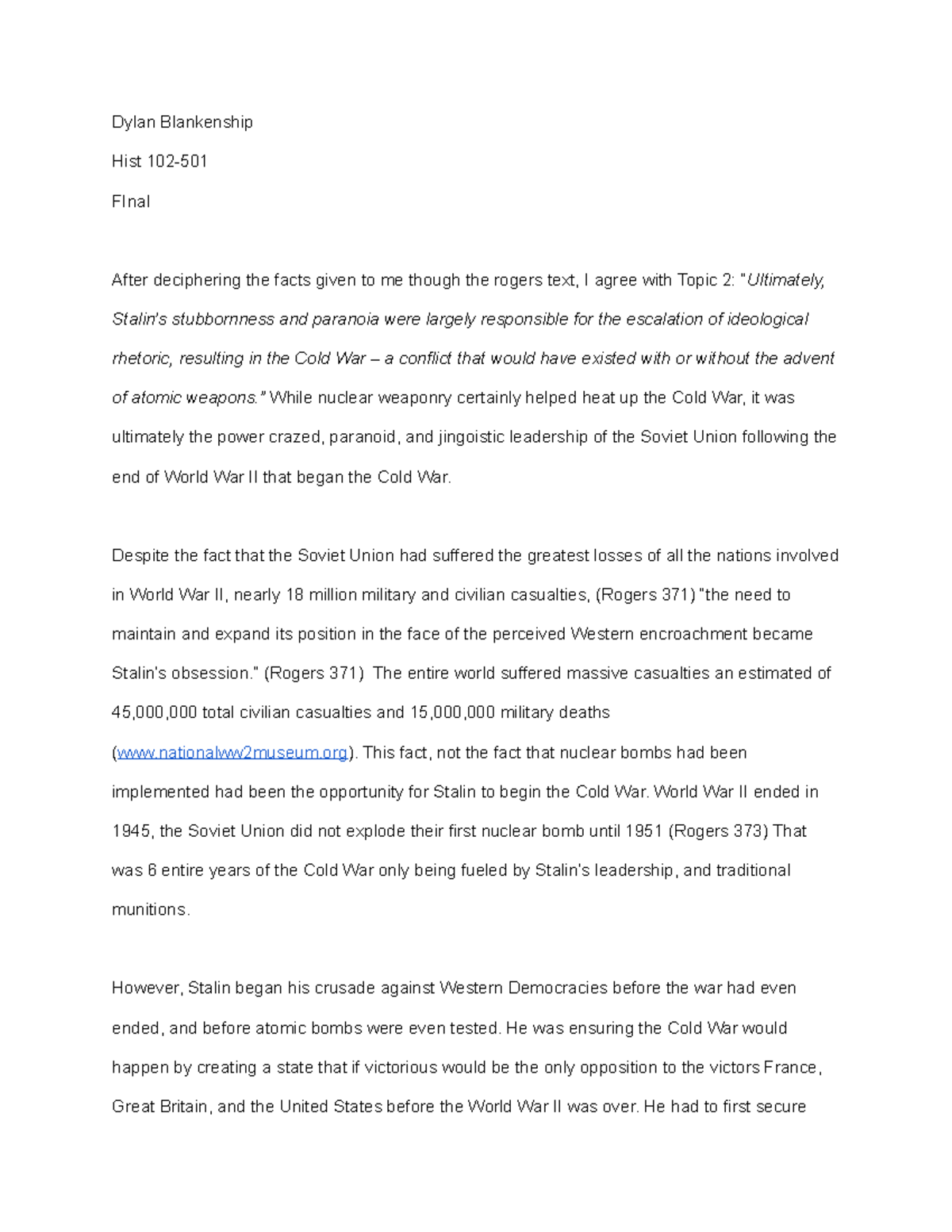 Final Hist 102501 Dylan BLankenship Dylan Blankenship Hist 102