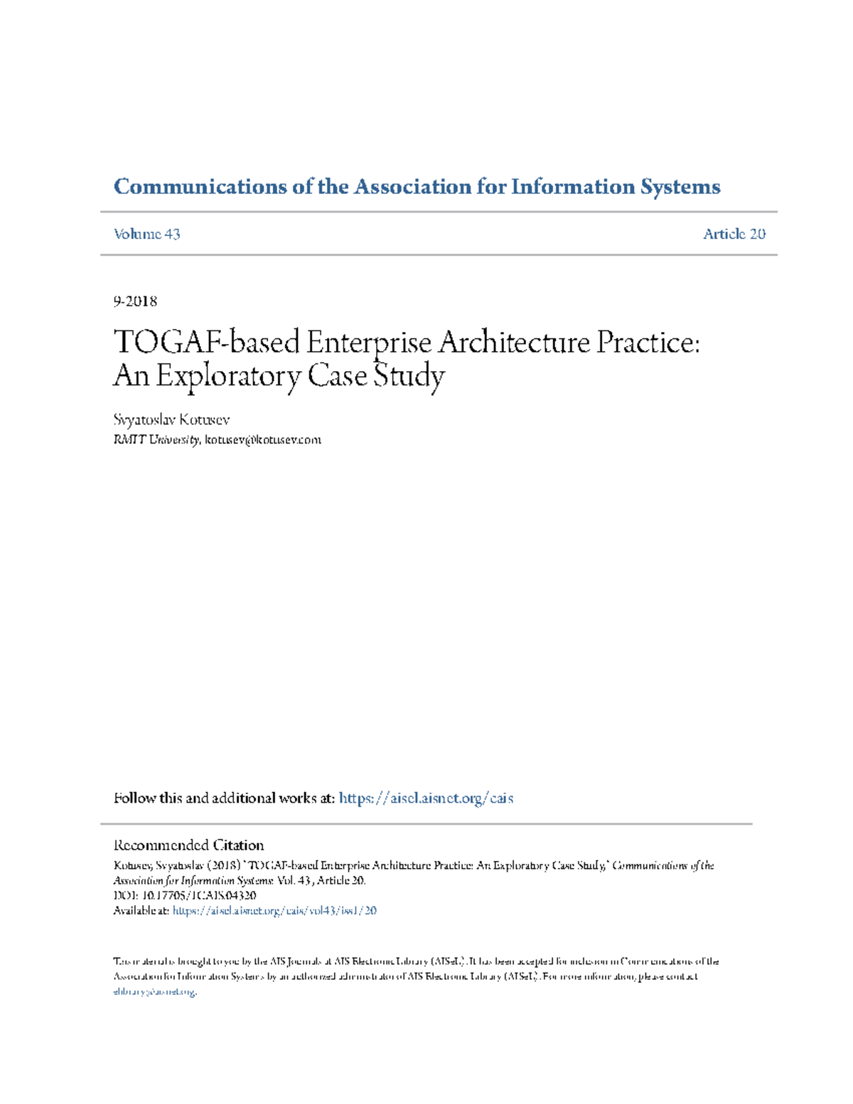 togaf based enterprise architecture practice an exploratory case study