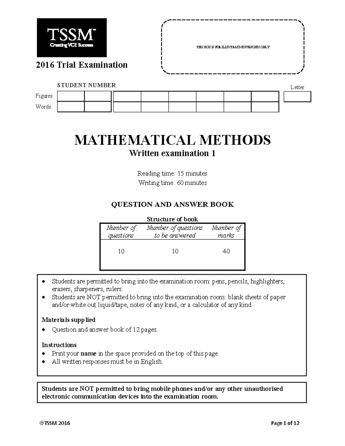 [VCE Methods] 2016 TSSM Unit 34 Exam 1 - Figures Words 2016 Trial ...