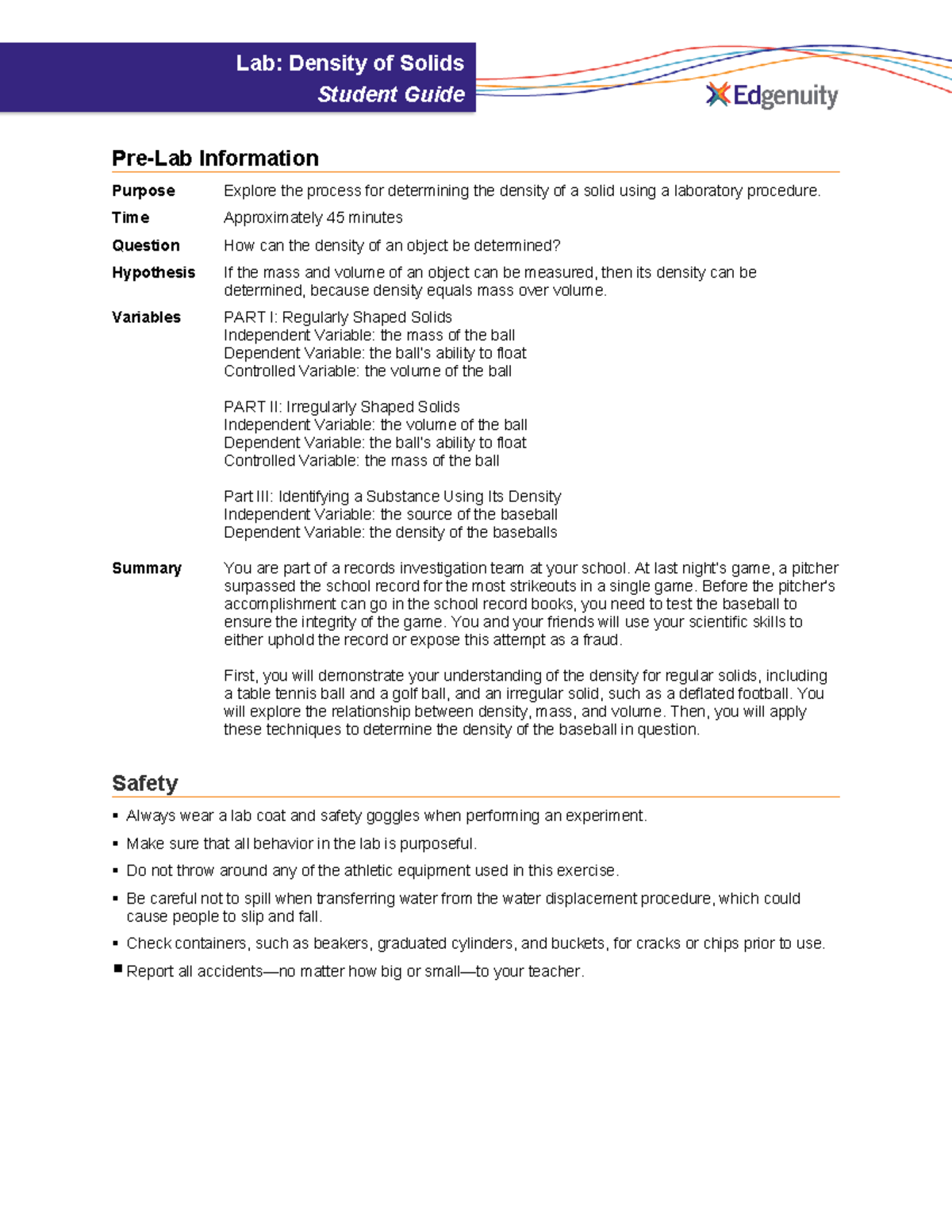 Lab-Density and Solids-student guide - Lab: Density of Solids Student ...