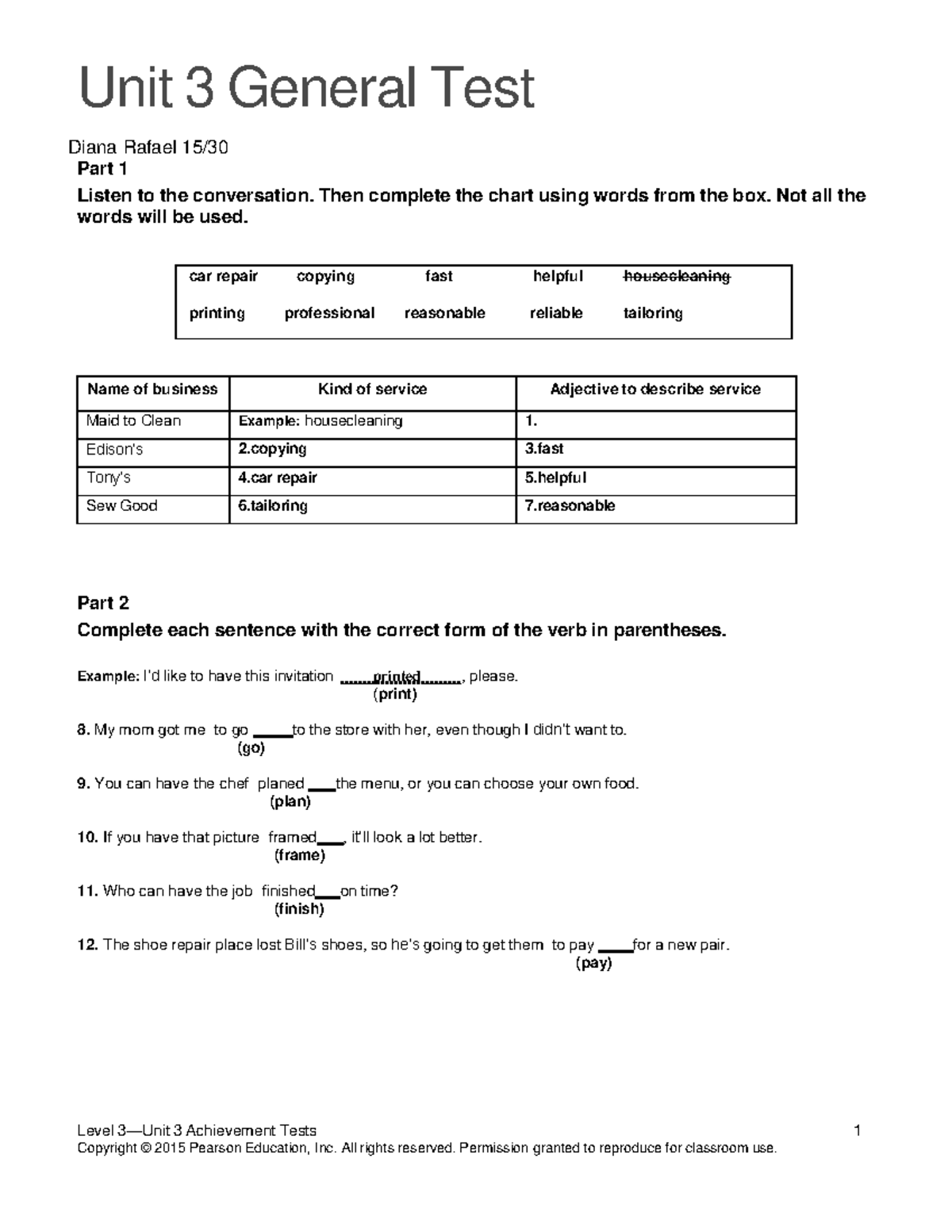 TN3 Unit 3 Assessment 240719 184454 - Level 3 —Unit 3 Achievement Tests ...