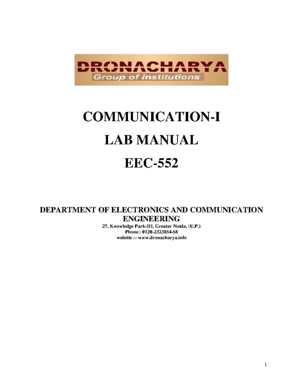 Communication Lab-I - COMMUNICATION-I LAB MANUAL EEC- DEPARTMENT OF ...