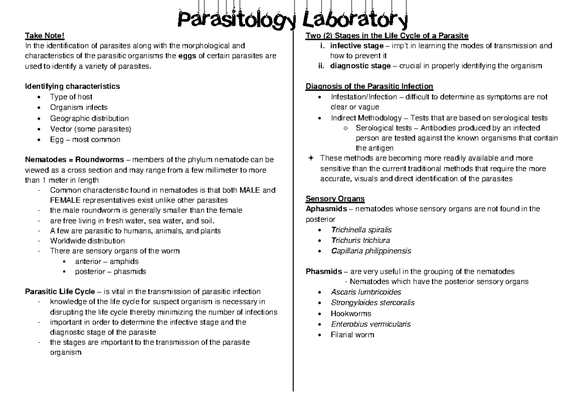 4 - Nematodes - ……………….. - Take Note! In the identification of ...