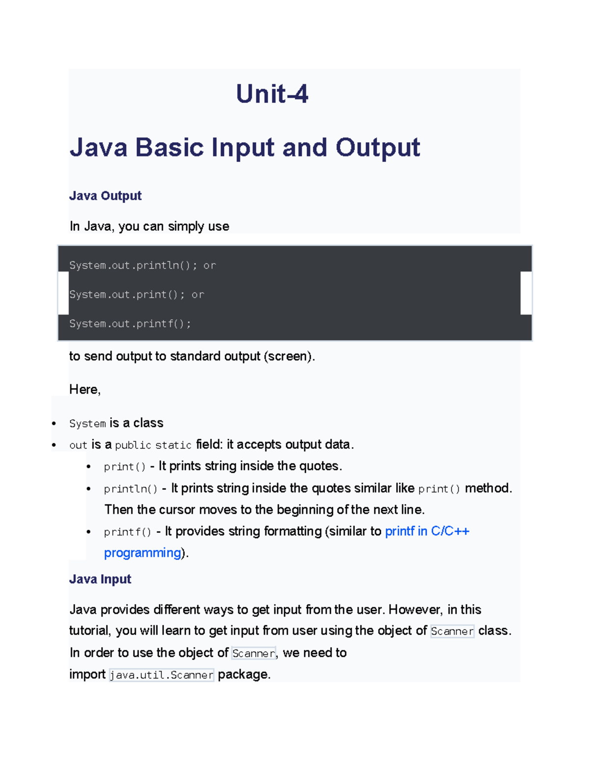 Streams - Oops concepts - Unit- Java Basic Input and Output Java Output ...