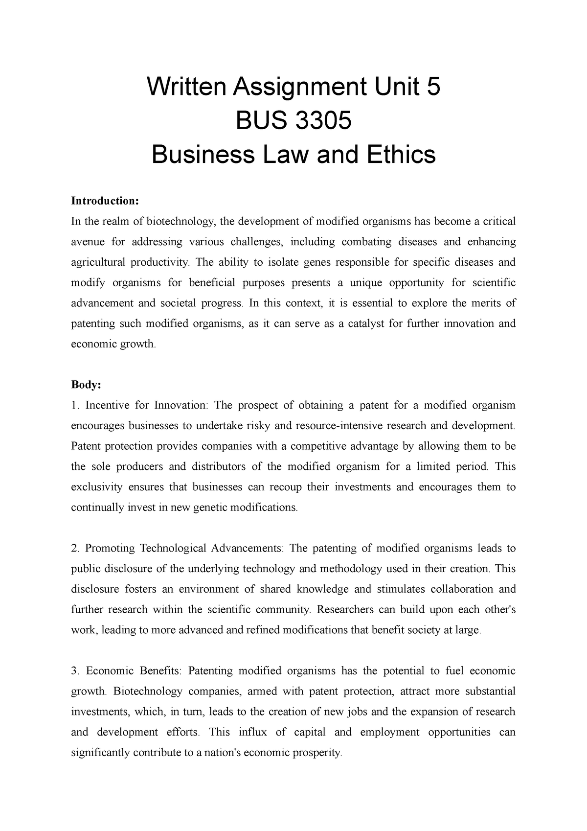 WA U5 BUS 3305 Business Law And Ethics - BUS 3305 - UoPeople - Studocu