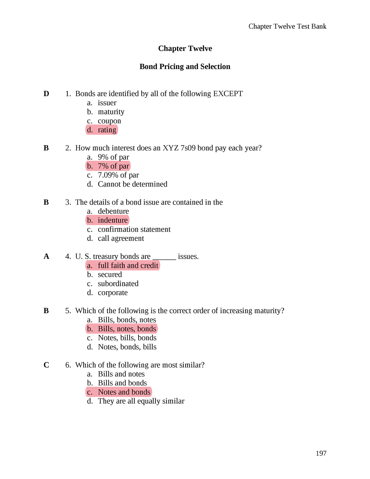 Portfolio Management: Chapter 12 Bond Pricing And Selection - Chapter ...