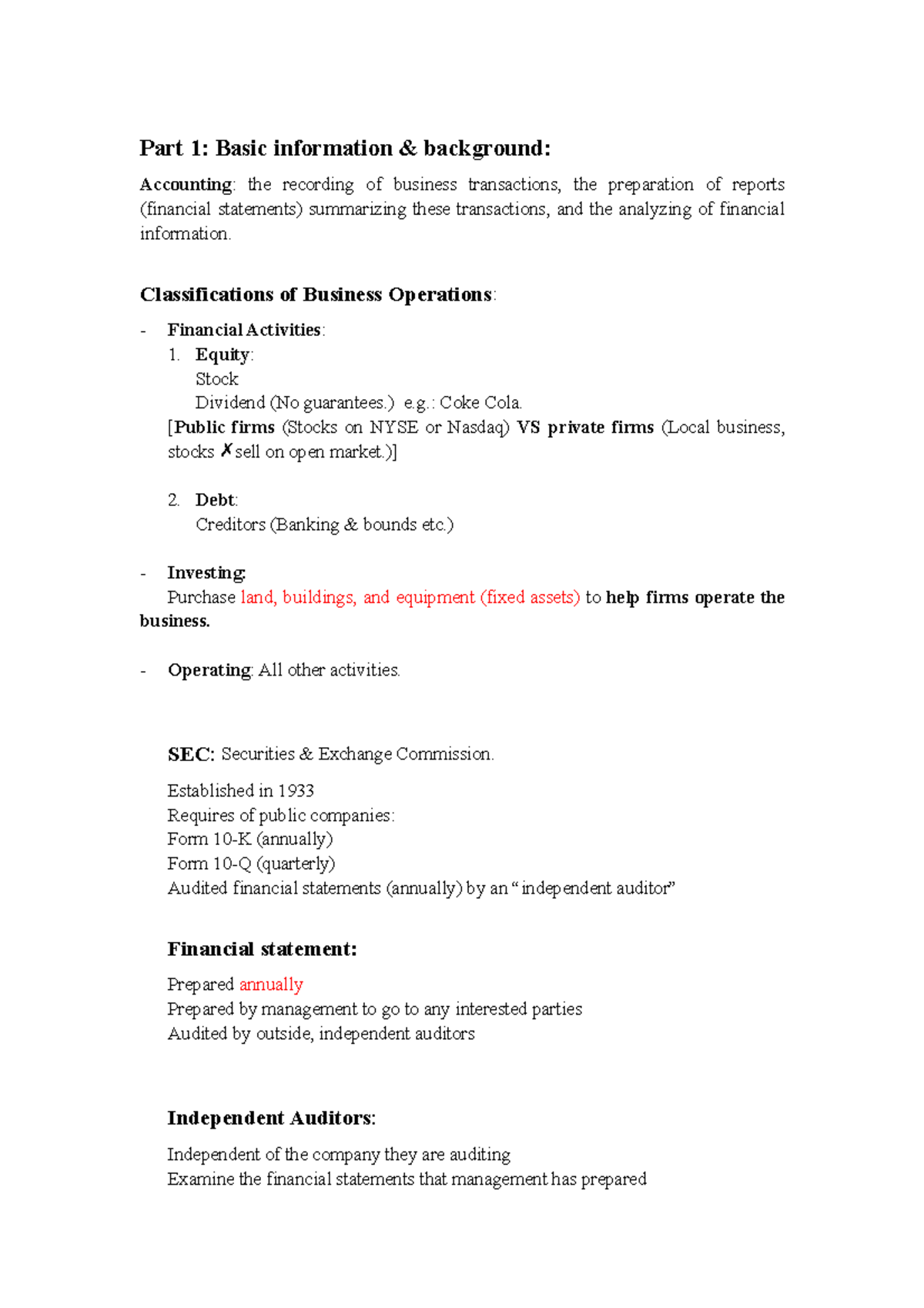 Study Materials- Financial Accounting A100 - Part 1: Basic Information ...