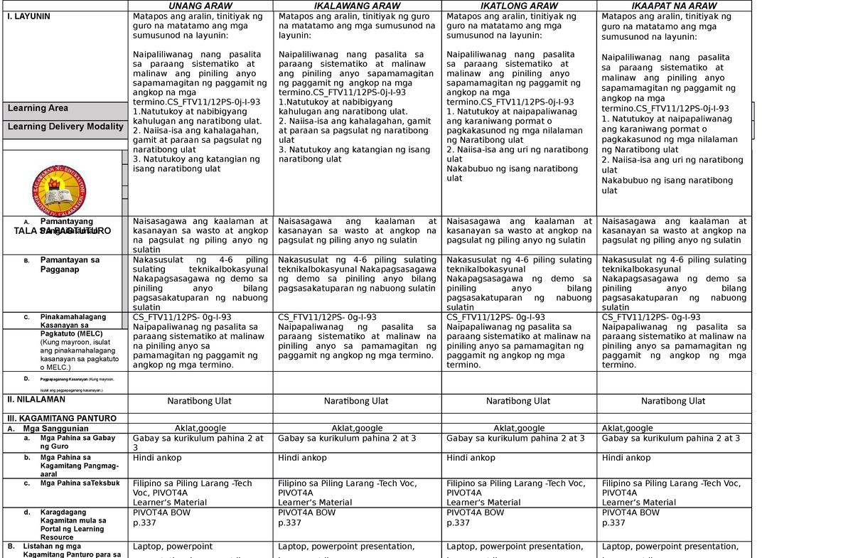 Q4 Module-12 WEEK-12 Piling- Larang-TECH-VOC Naratibo-ULAT - Filipino ...