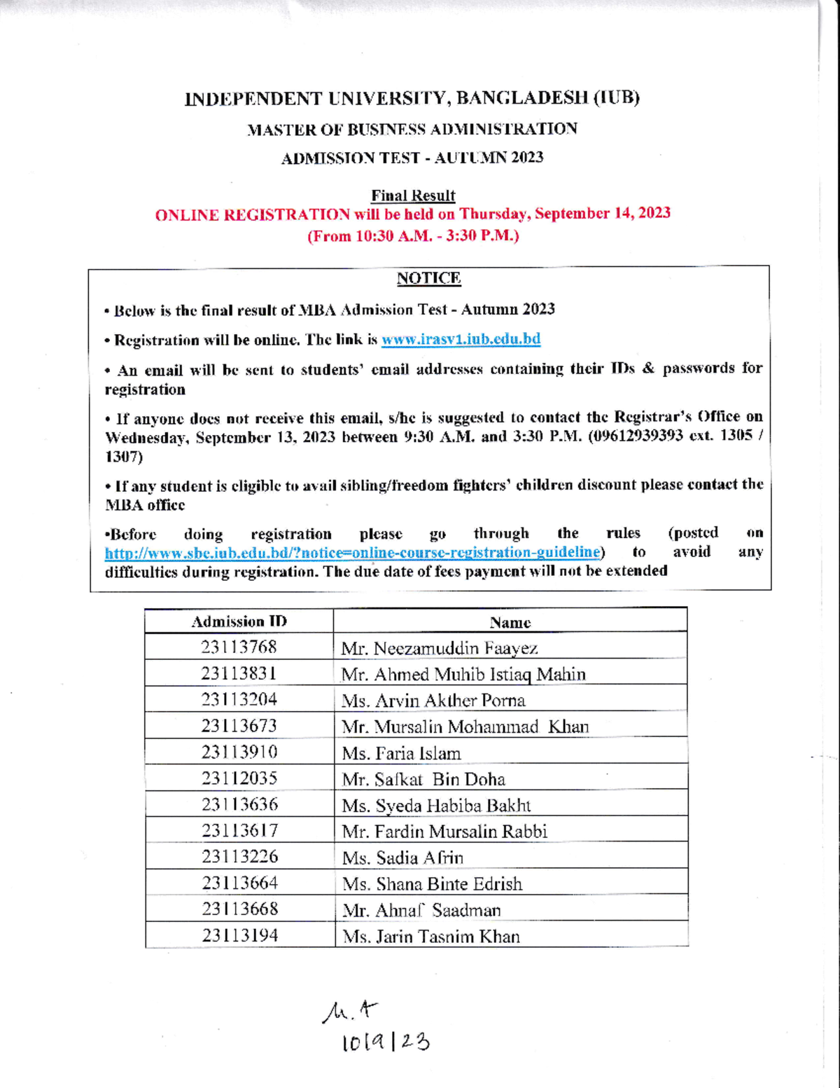 MBA-Final-Result 20230910 0001 - INDEPENDENT III[IVERSITY, BANIGLADESH ...