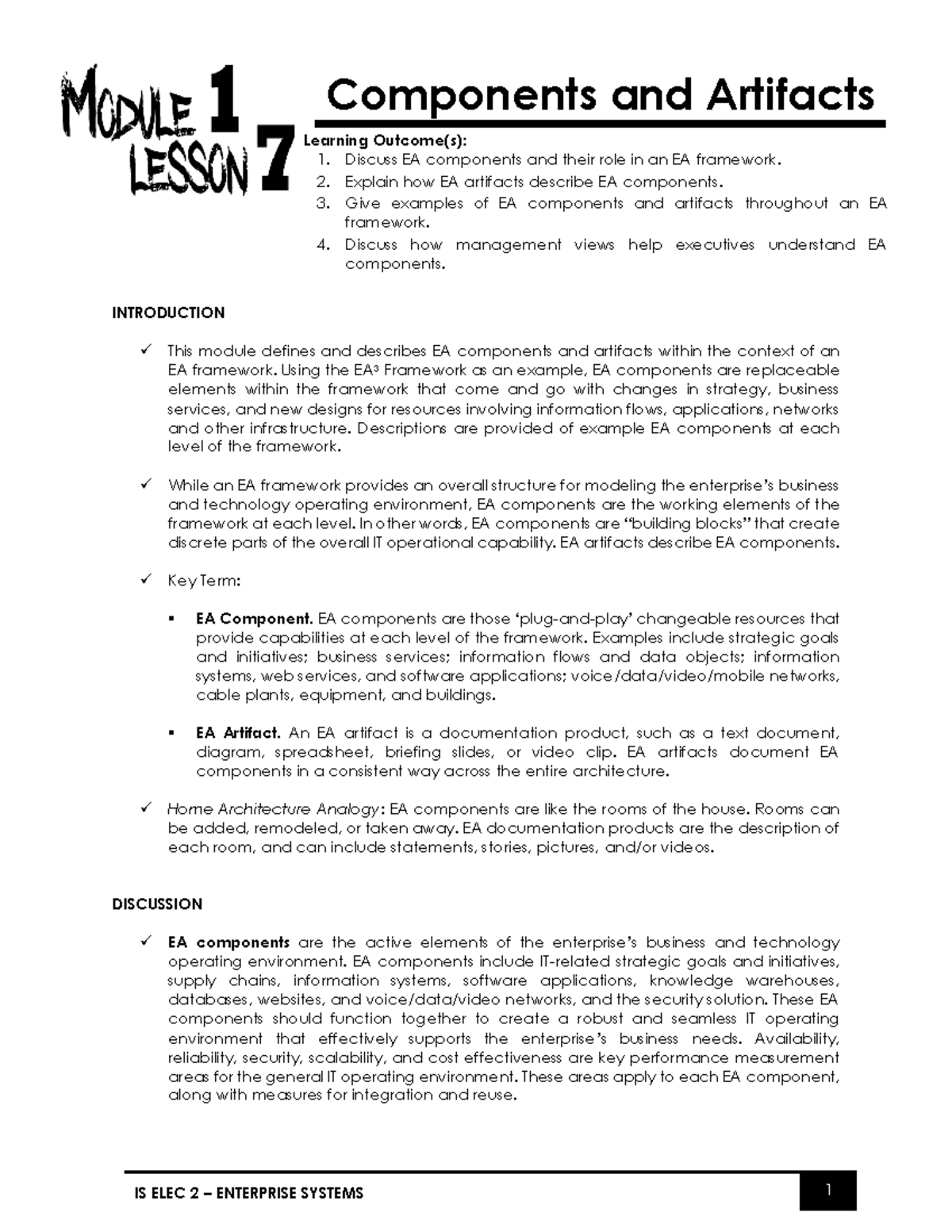 ES Module 1 Lesson 7 Week 1516 INTRODUCTION This module defines and describes EA