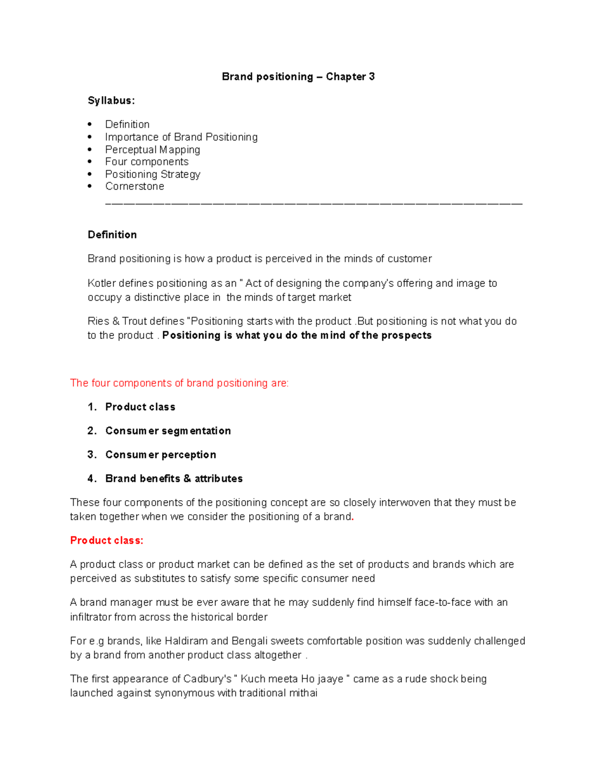 Brand positioning - 3 - Lecture notes 8 - Brand positioning Chapter 3 ...