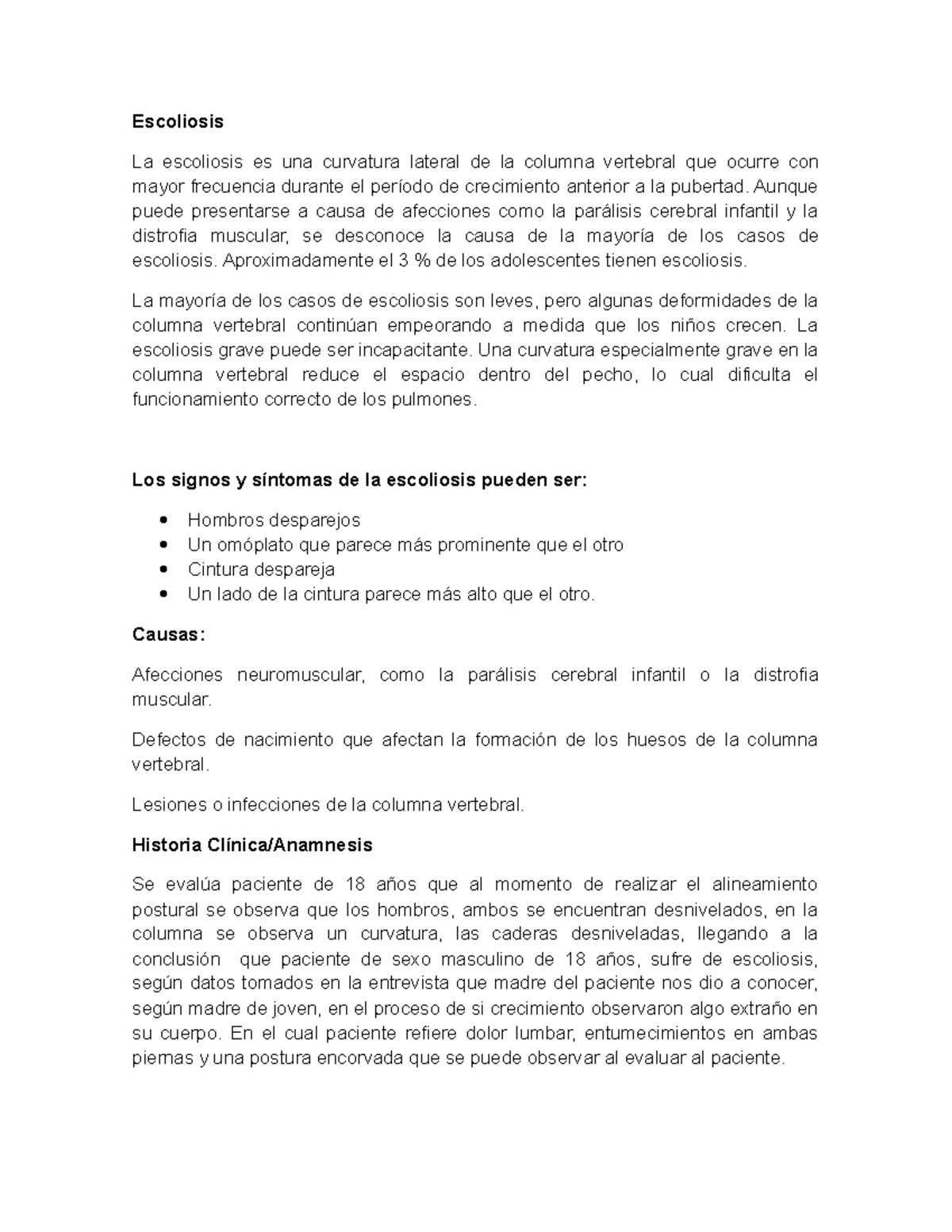 Escoliosis caso clinico - Escoliosis La escoliosis es una curvatura ...