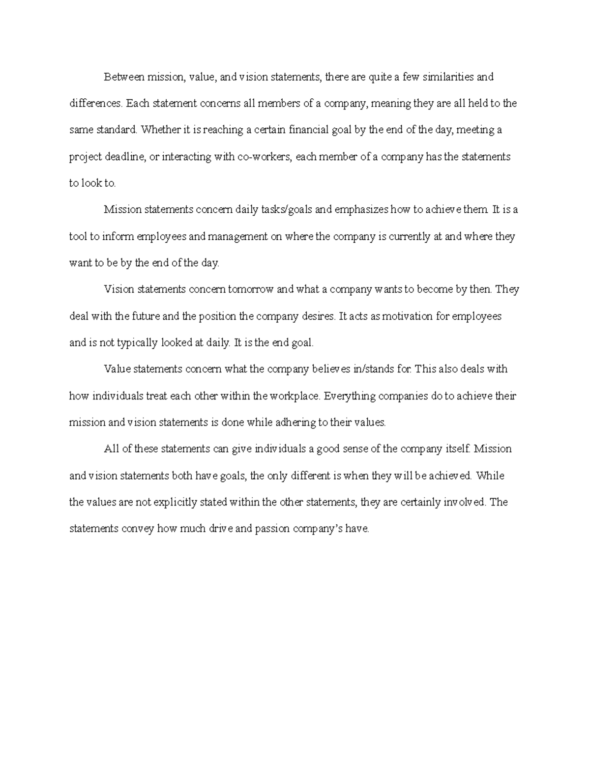 Mission, Value, and Vision Statements - Between mission, value, and ...