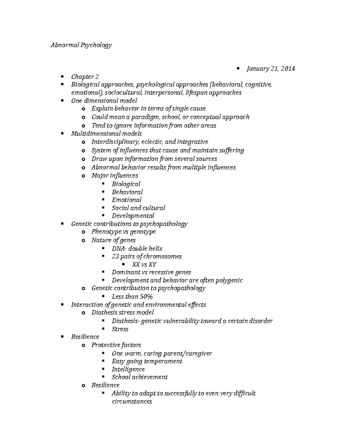 Abnormal Psychology - Lecture notes 1-45 - Abnormal Psychology January ...