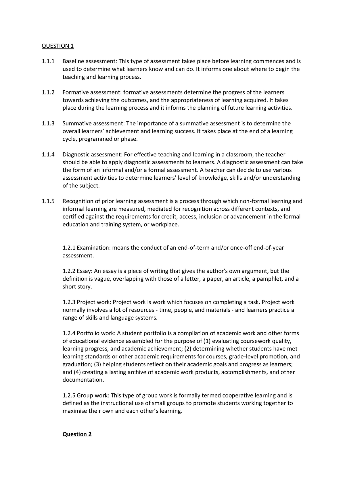 AED3701 Assignment 2 - Gudrun - QUESTION 1 1.1 Baseline Assessment ...