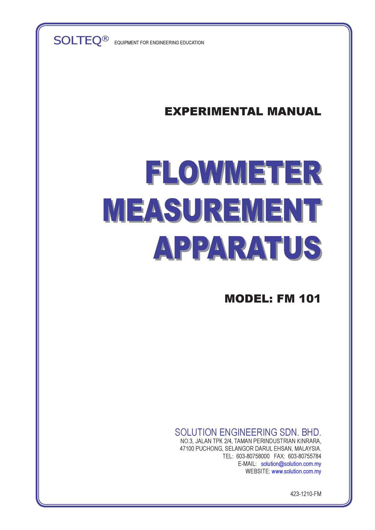 LAB 3 Flowmeter Measurement FM101 - EXPERIMENTAL MANUAL MODEL: FM 101 ...