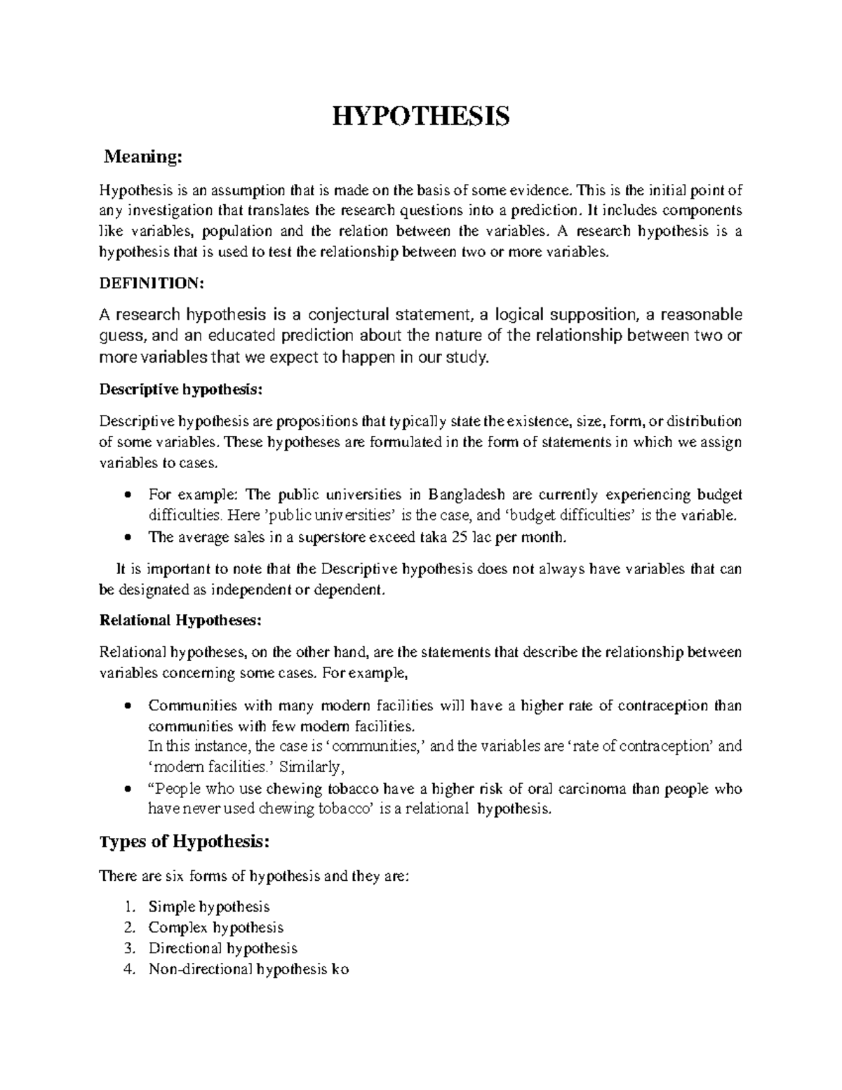 research assumption vs research hypothesis