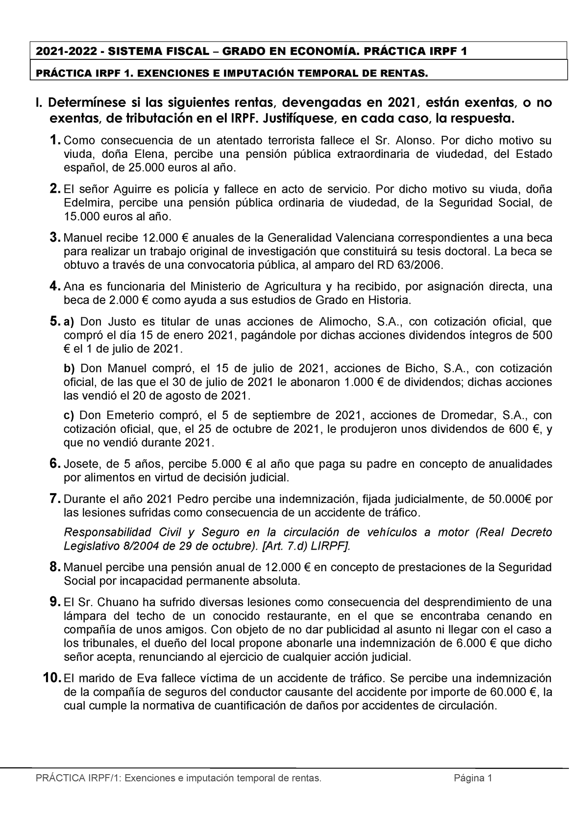 Pr Ã¡ctica 1. Exenciones E Imputaciã N Temporal DE Rentas (enunciado)-2 ...