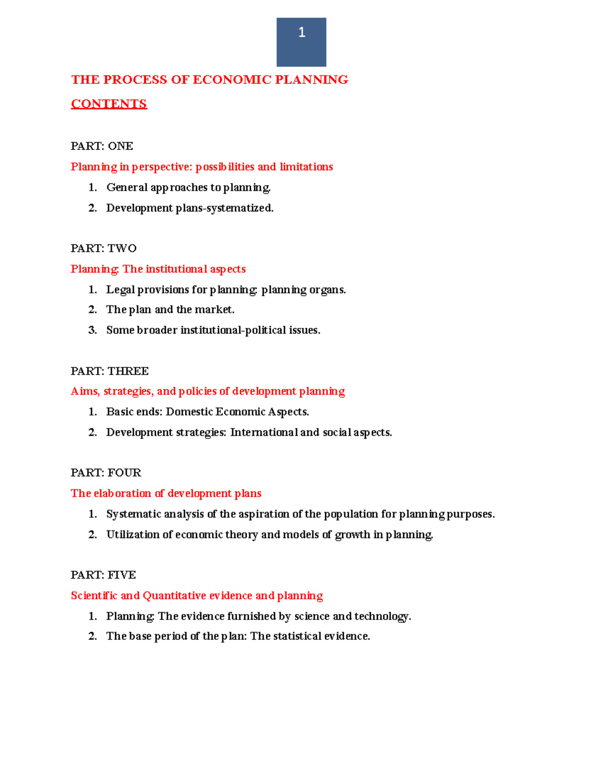 Planning Summary Lecture notes 15 1 THE PROCESS OF ECONOMIC