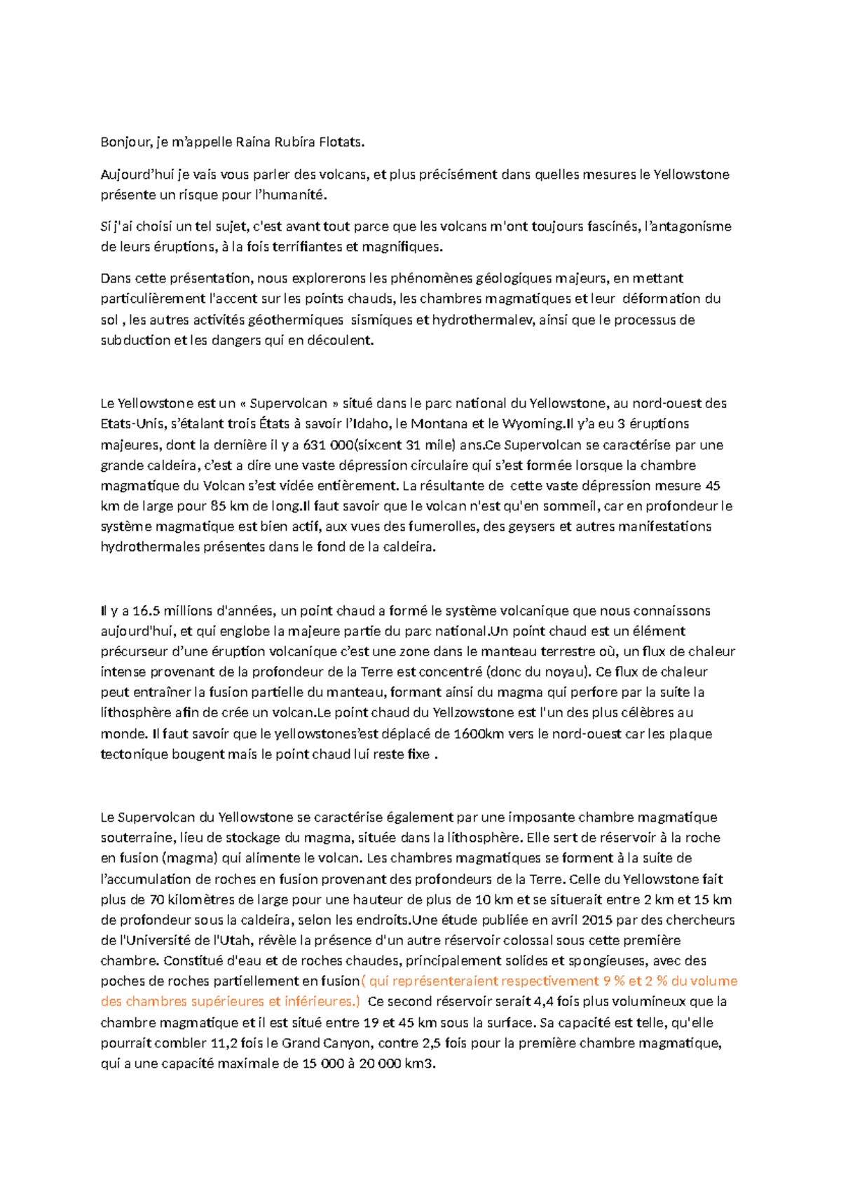 Oral seul sujet de grand Oral en svt spé. le Yellowstone est il une menace pour l