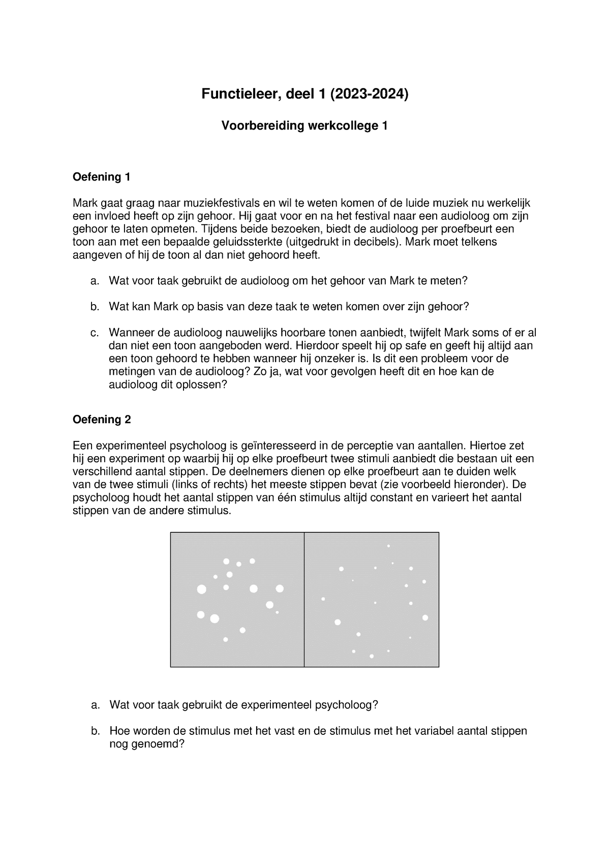 Voorbereiding Werkcollege 1 - Functieleer, Deel 1 (202 3 - 2024 ...