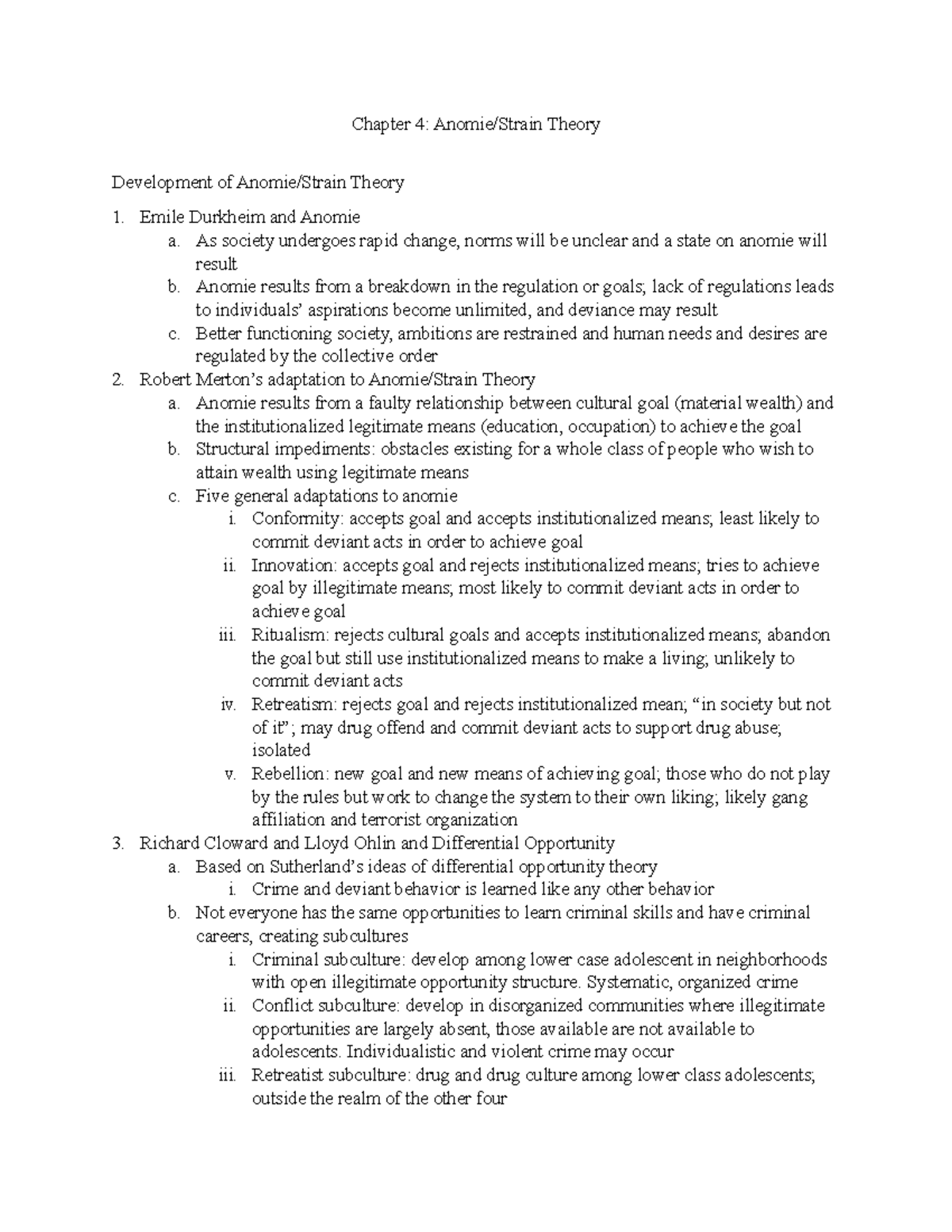 Chapter 4 and 5 - Chapter 4: Anomie/Strain Theory Development ...