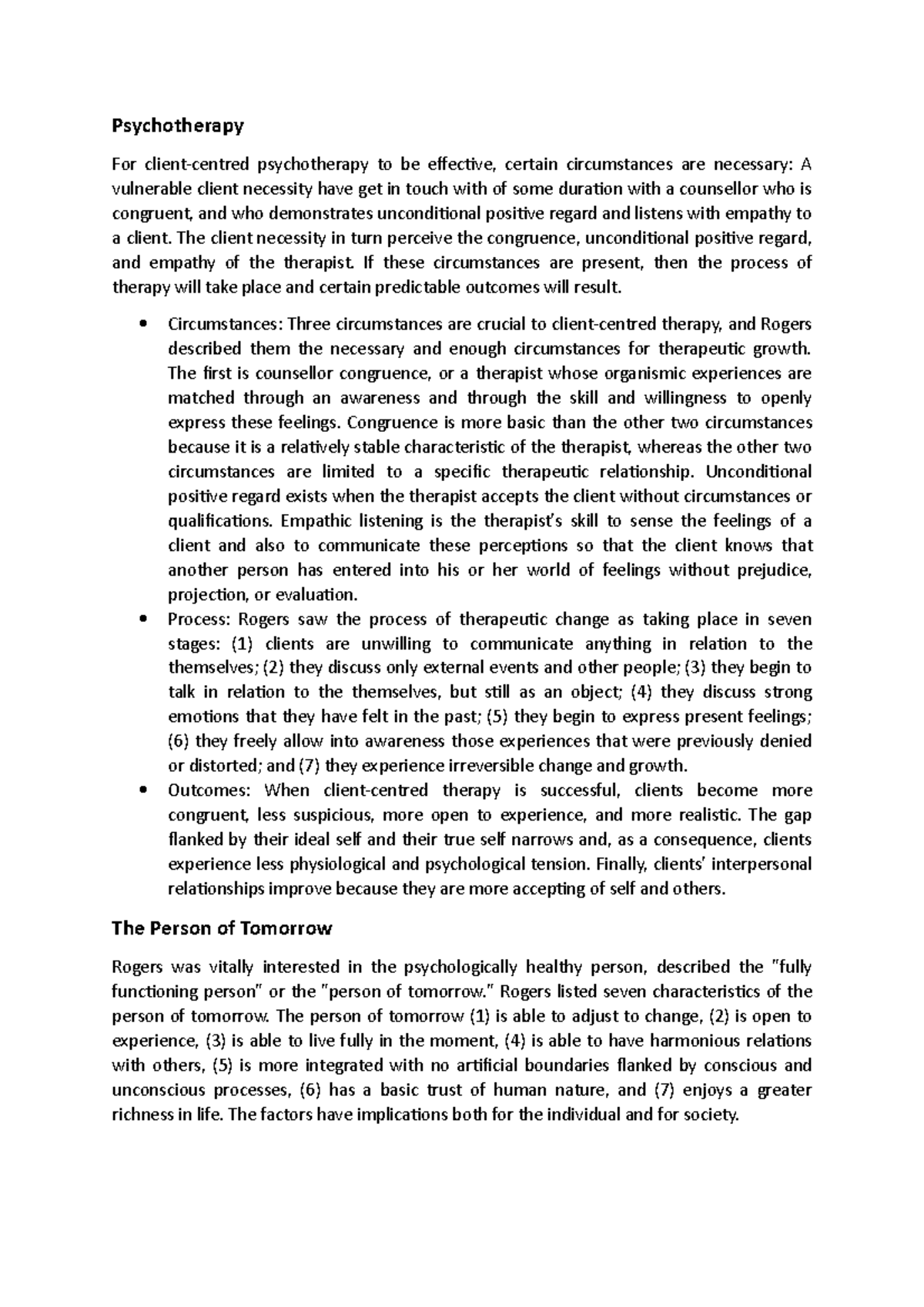 Psychotherapy - The client necessity in turn perceive the congruence ...