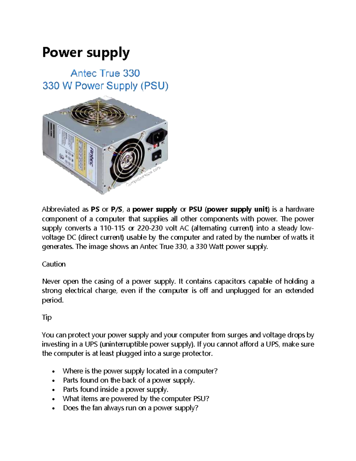 5.1 Power supply Apply to all Power supply Abbreviated as PS or P/S