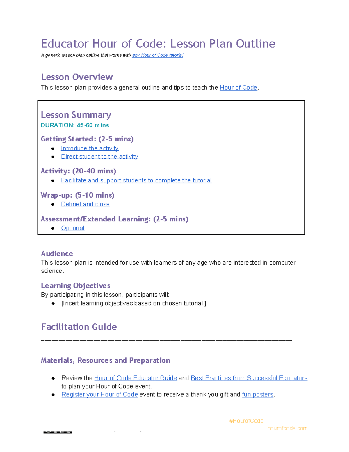 Educator Hourof Code Lesson Plan Outline - Educator Hour of Code ...