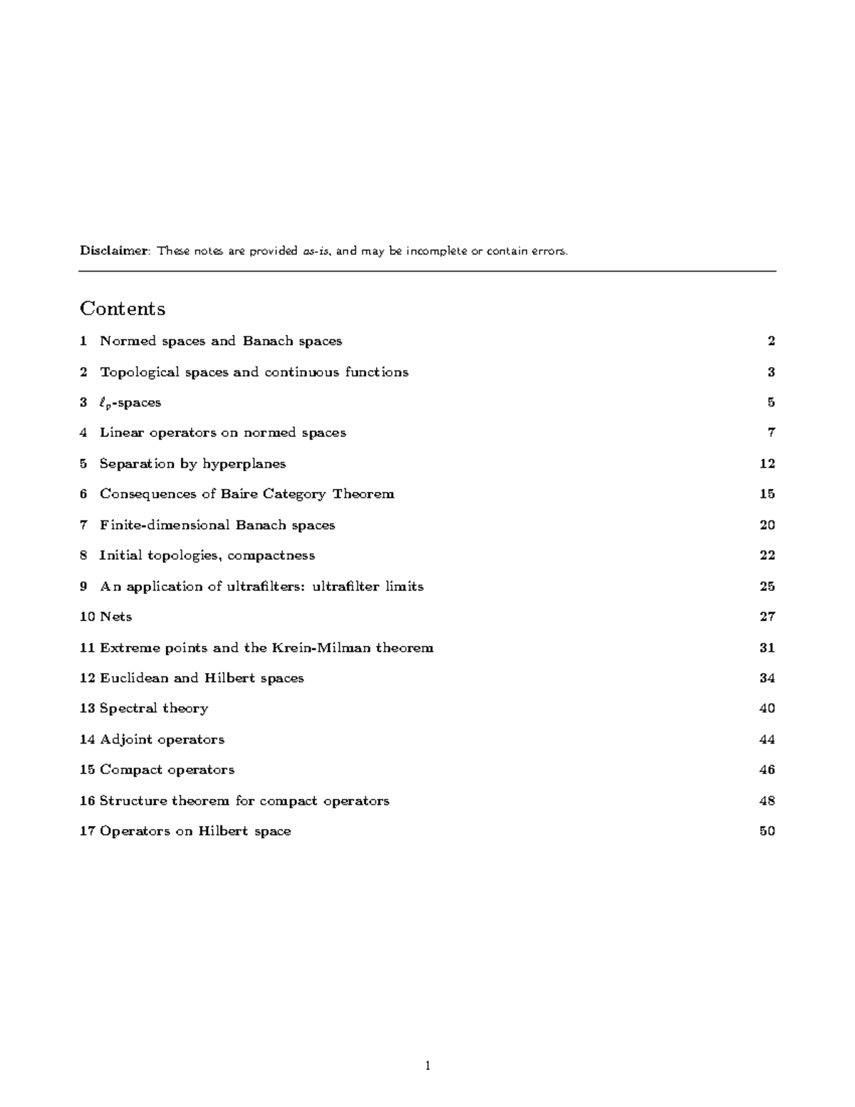 Functional Analysis - Lecture Notes - Pmath7532012 - Disclaimer: These ...