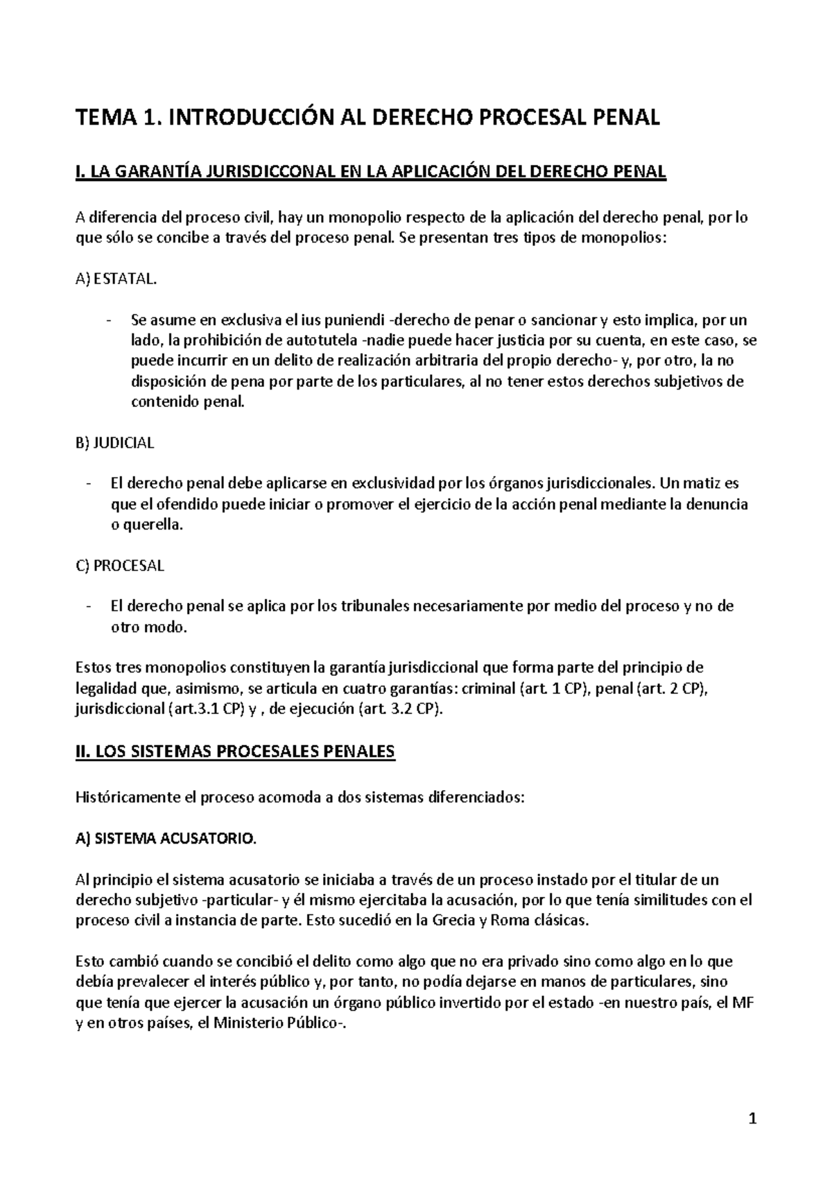 DERECHO PROCESAL PENAL - TEMA 1. INTRODUCCIÓN AL DERECHO PROCESAL PENAL ...