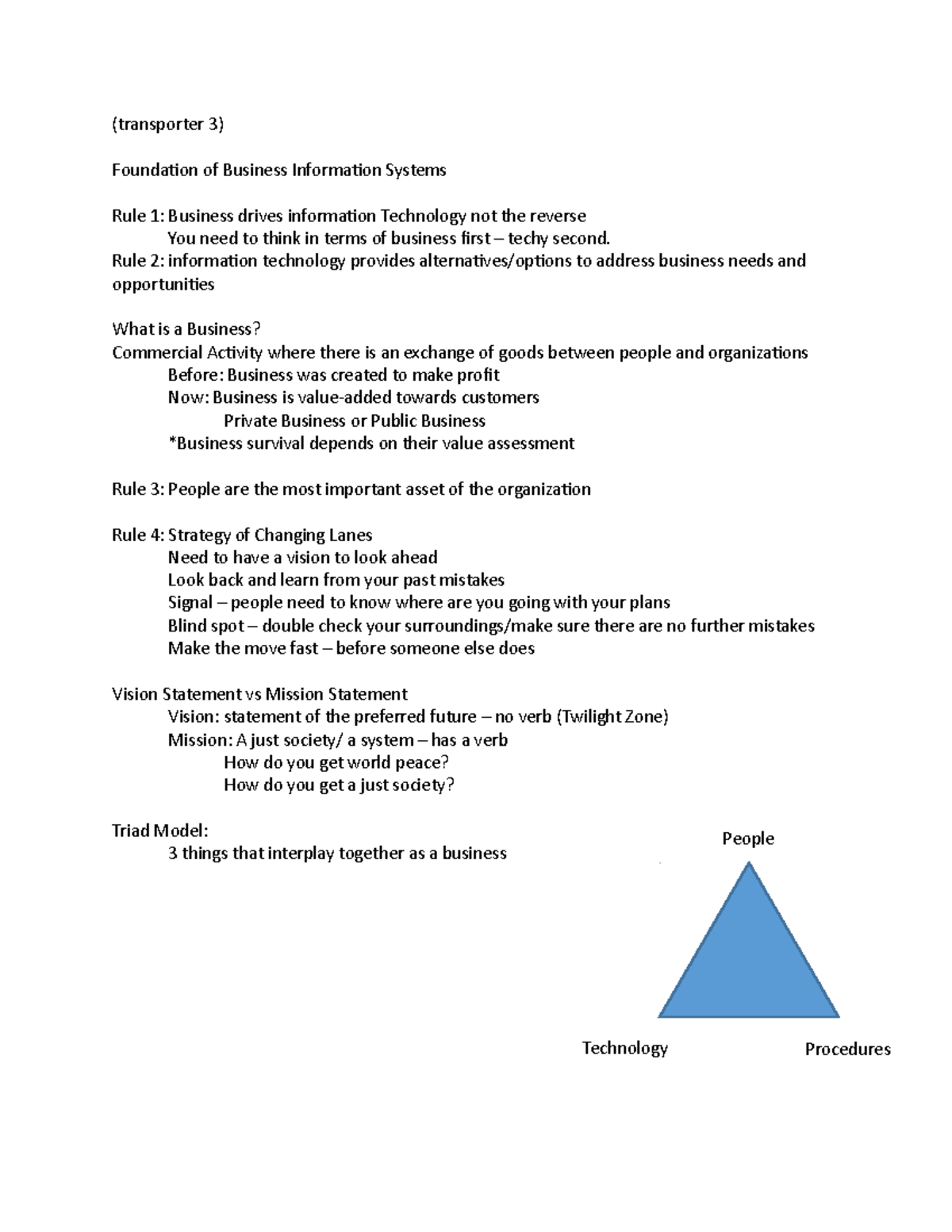 ITM100-DAY2 - Lecture Notes 2 - (transporter 3) Foundation Of Business ...