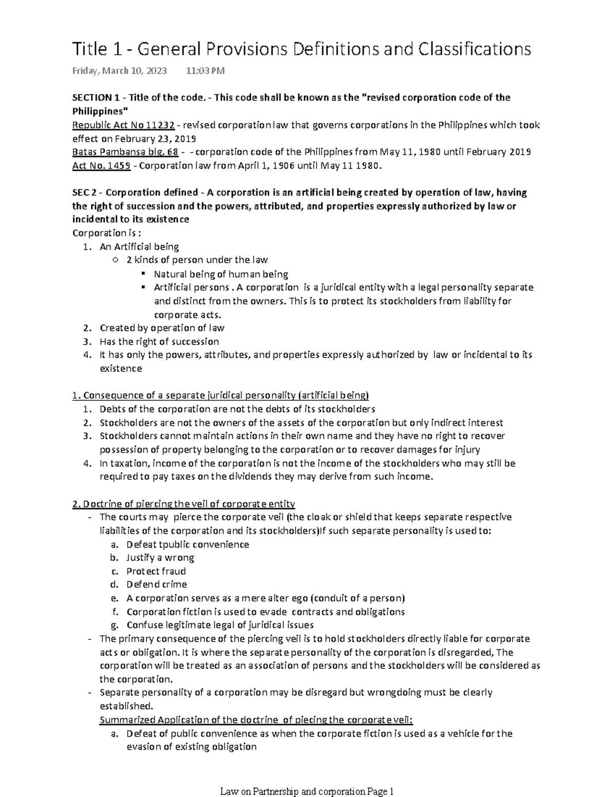 Title 1 corporation - SECTION 1 - Title of the code. - This code shall ...