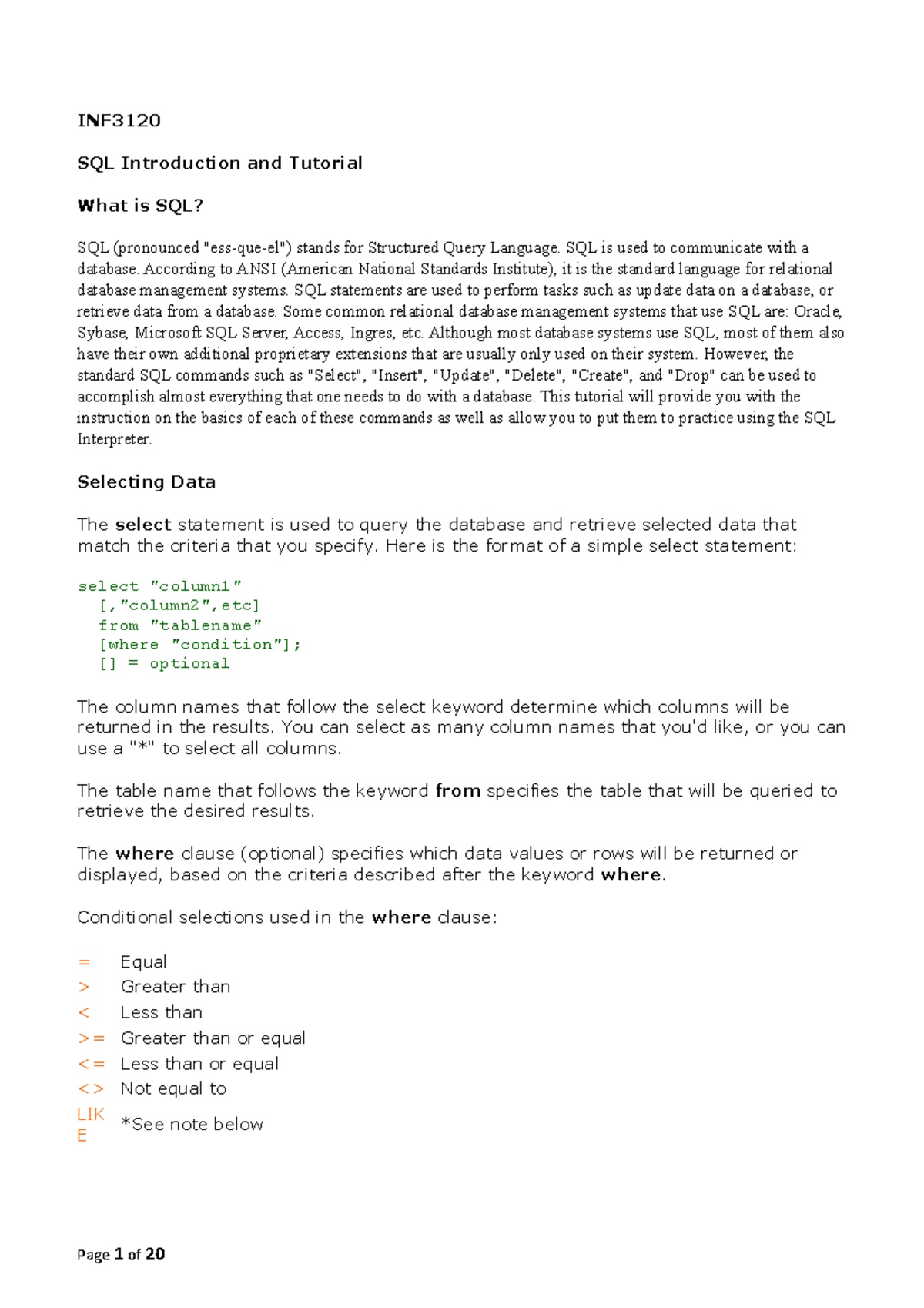 Sql-tutorials - Information System 3 - INF SQL Introduction and ...