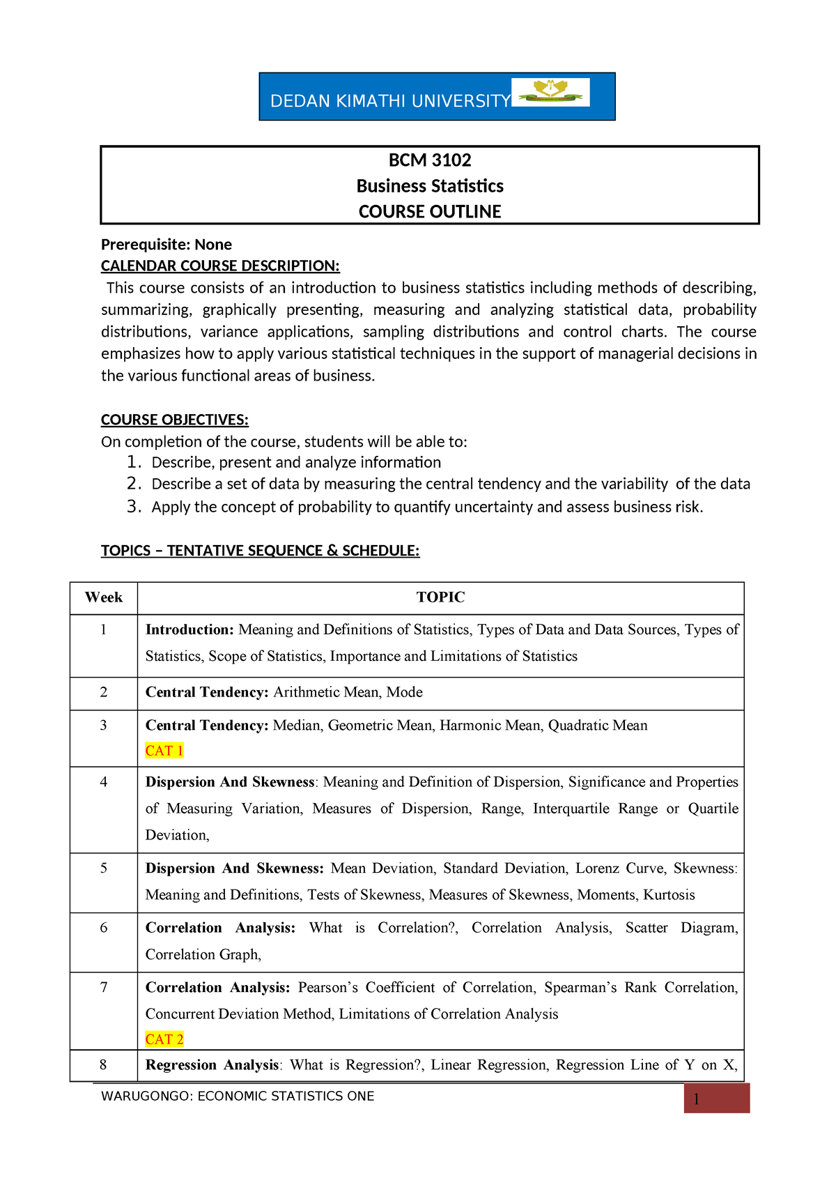 Notes- Introduction TO Business Satatistic - BCM 3102 Business ...